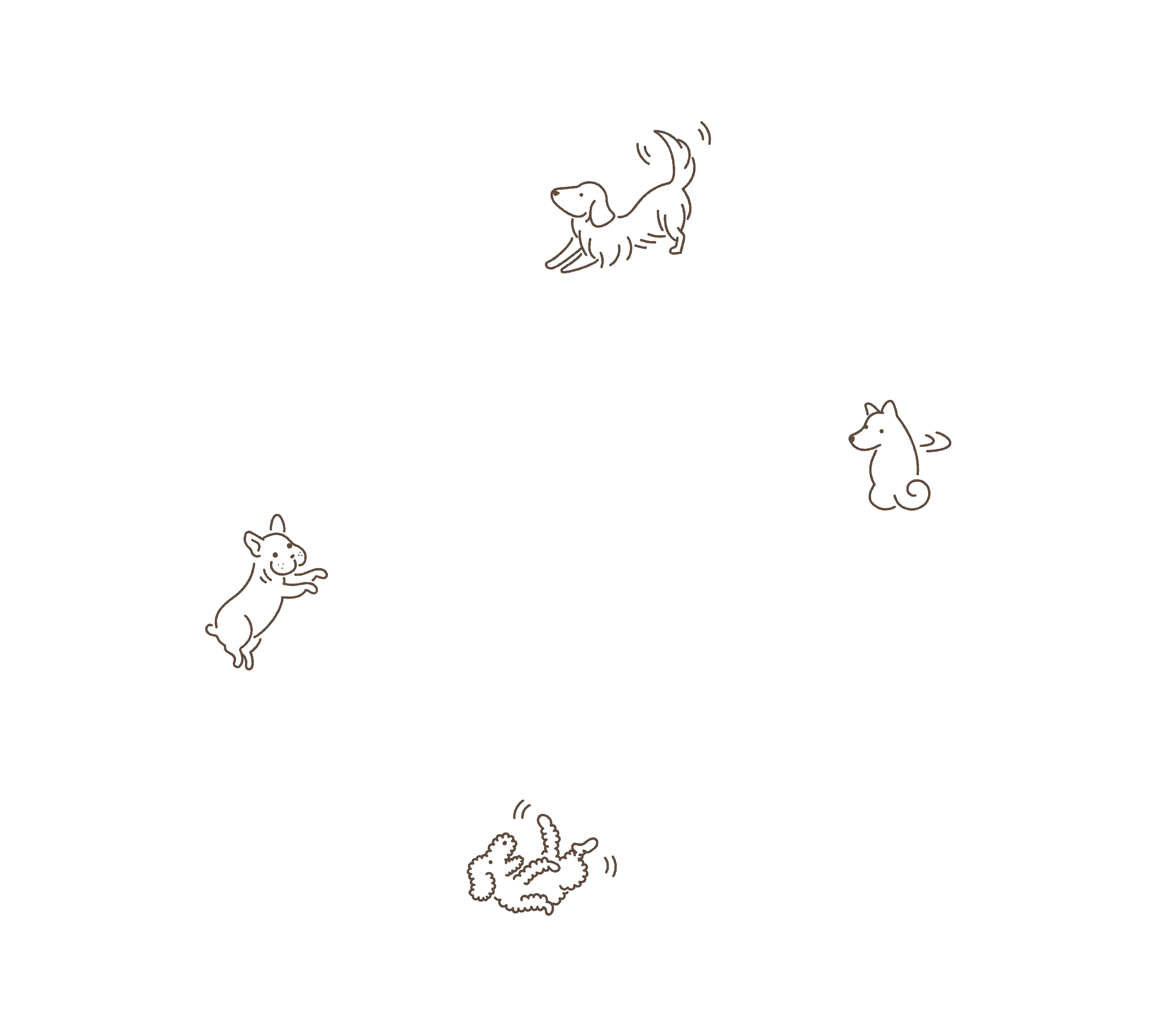 4匹の犬たちが描かれたイラスト